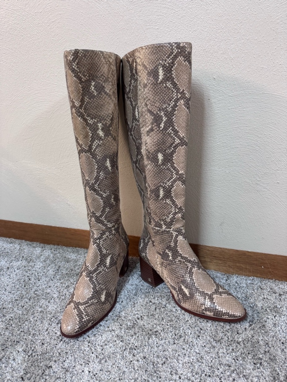 Sam Edelman Kerby Knee High Boots Wheat Multi-Snake 7W Western Festival Boho